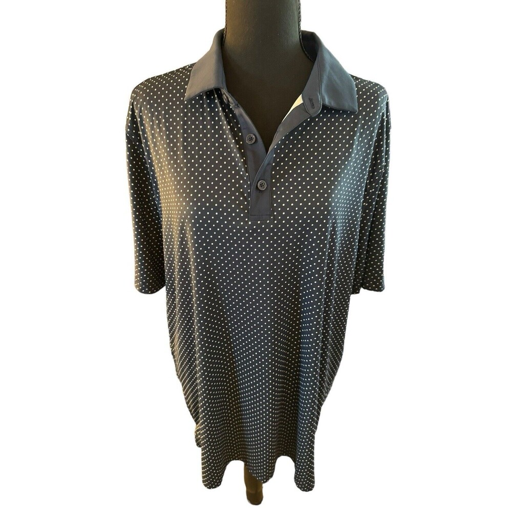 Graham‎ Luxe Golf Mens Large Lennox Polo Shirt Navy Blue Polka Dot Short Sleeve